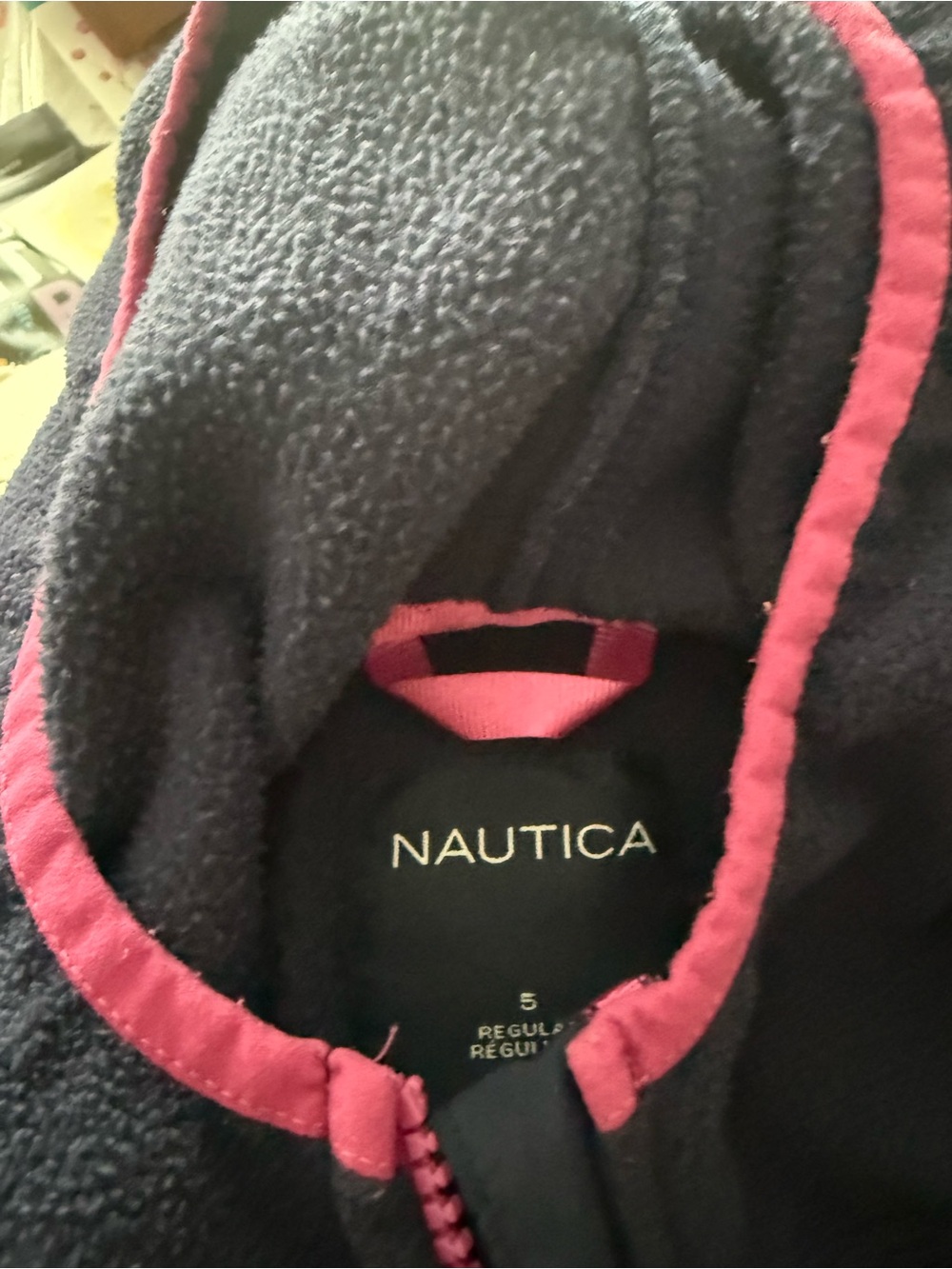 🔴Nautica Kids Navy Fleece Jacket with Pink Trim - Picture 3 of 5